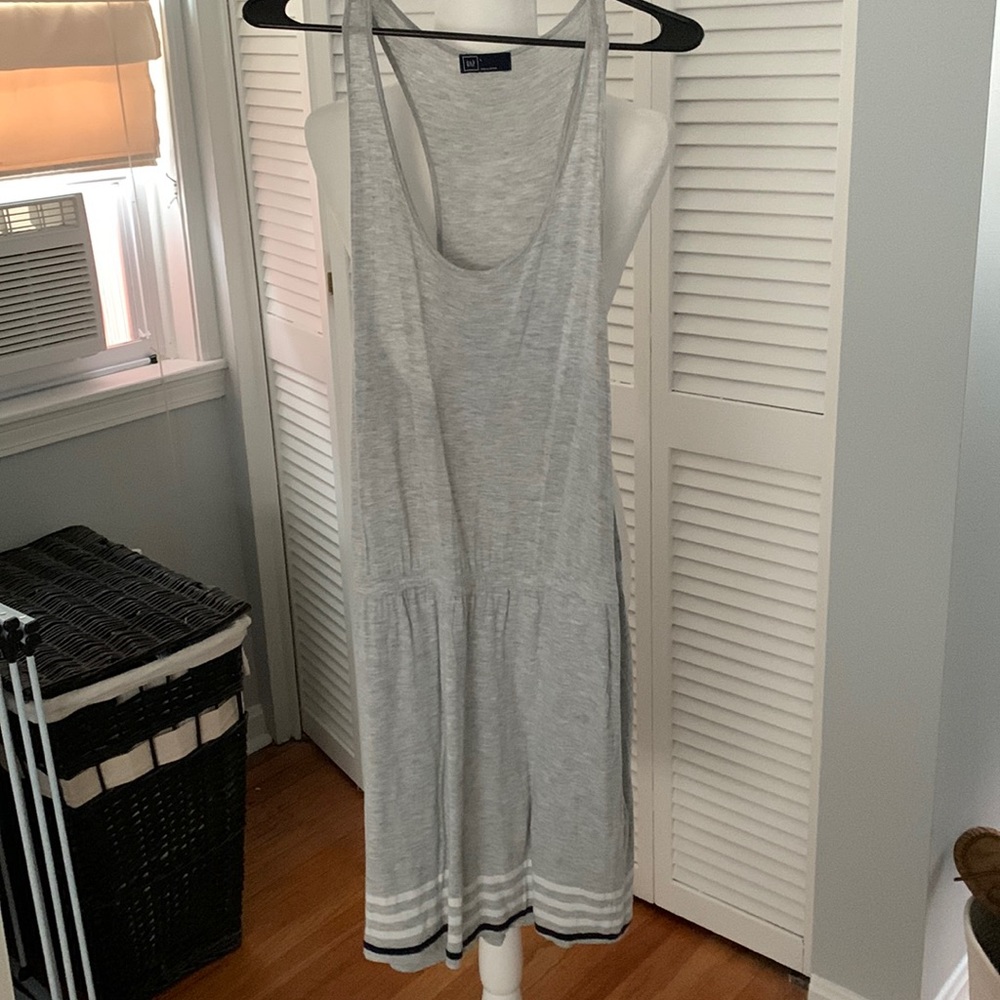 Gap grey cotton dress racer back elastic waist and stripped bottom